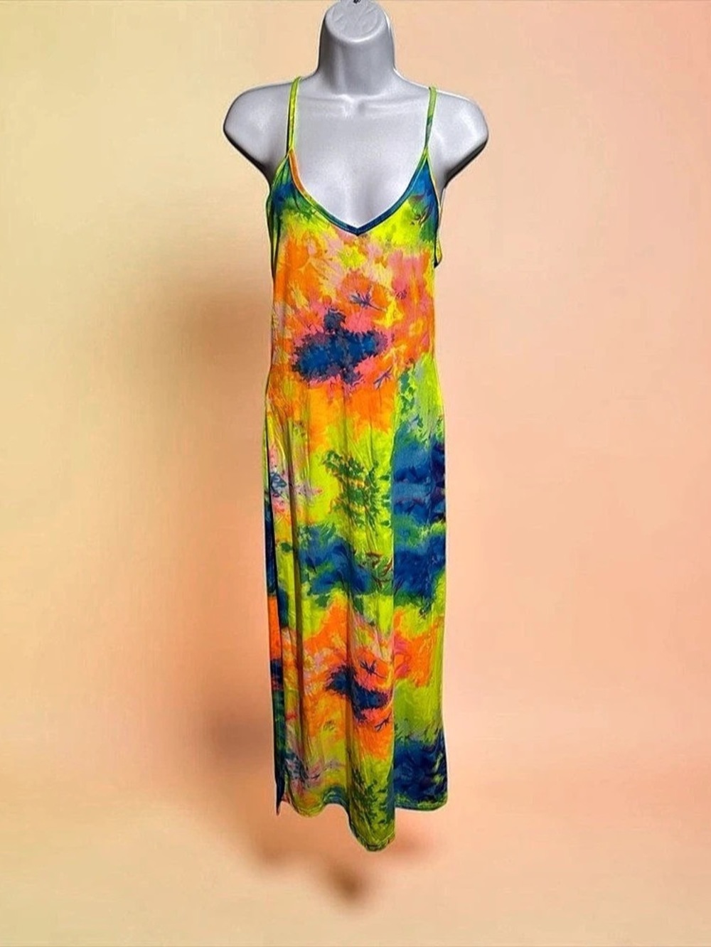 True Rock Tie-Dye Maxi Dress in Yellow & Blue Size Jr Large NWT
